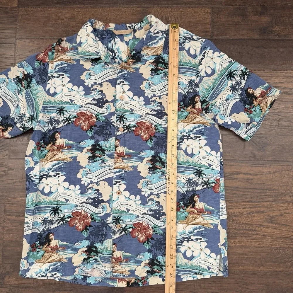 Paradise Collection Hawaiian Shirt Mens Medium Silk Tropical Hula Girl‎ Beach